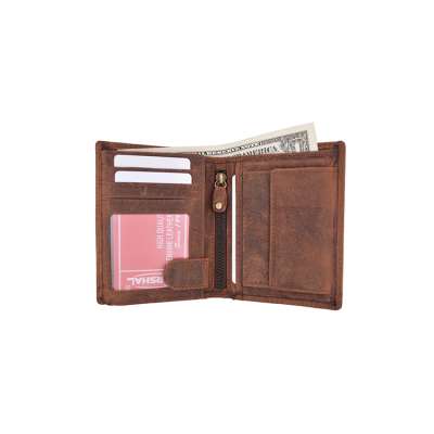 Vintage look Cheap purse pure Cow Genuine Leather RFID Blocking European Style Bifold Trifold Wallet With ID window