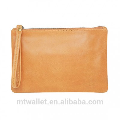 Simple Genuine leather Zip Top Cosmetic Bag