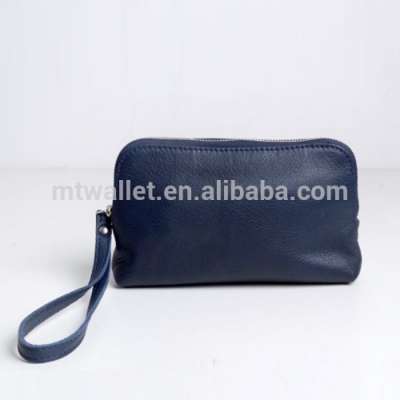 Navy Simple Leather Casual Wristlet Pouch Washing Bag