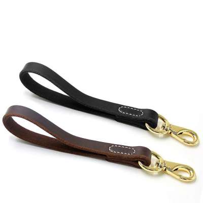 Solid brass hooker short Dog Traffic Lead Leash for Large Dogs Training and Walking durable genuine leather dog rope leash